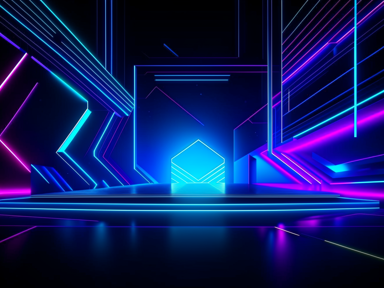 abstract background in dark theme, for video on youtube, engineering community, 3d realistic, shapes, soft lines, neon elements