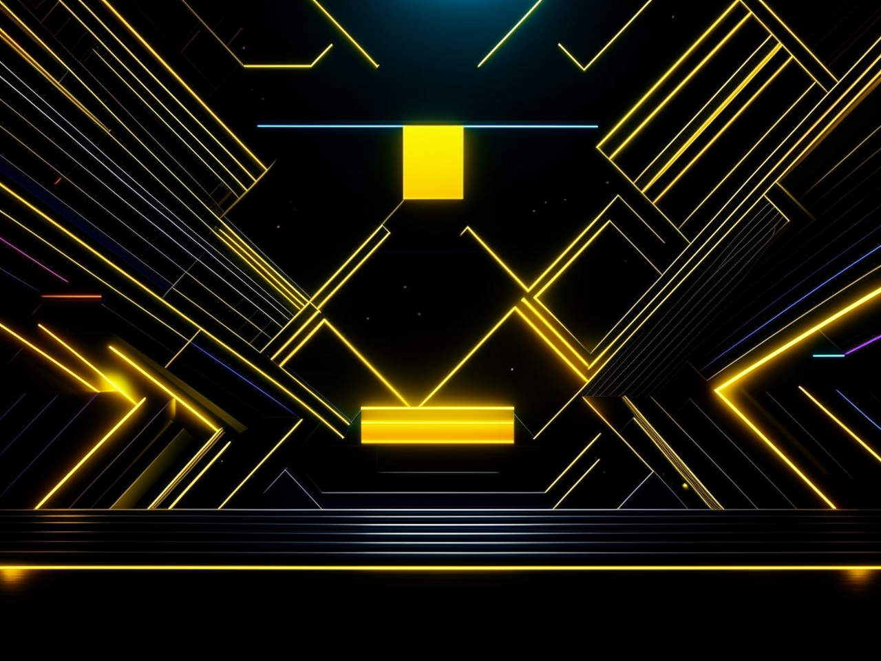 abstract background in dark theme, for video on youtube, engineering community, 3d realistic, shapes, lines, yellow neon elements