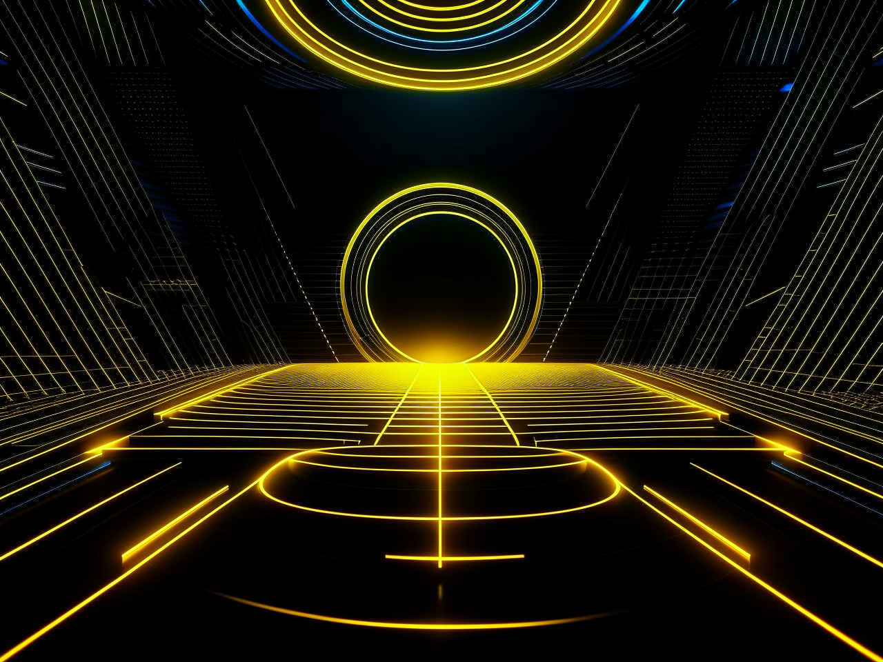 abstract background in dark theme, for video on youtube, engineering community, 3d realistic, fractals, Bézier curve, yellow neon lights