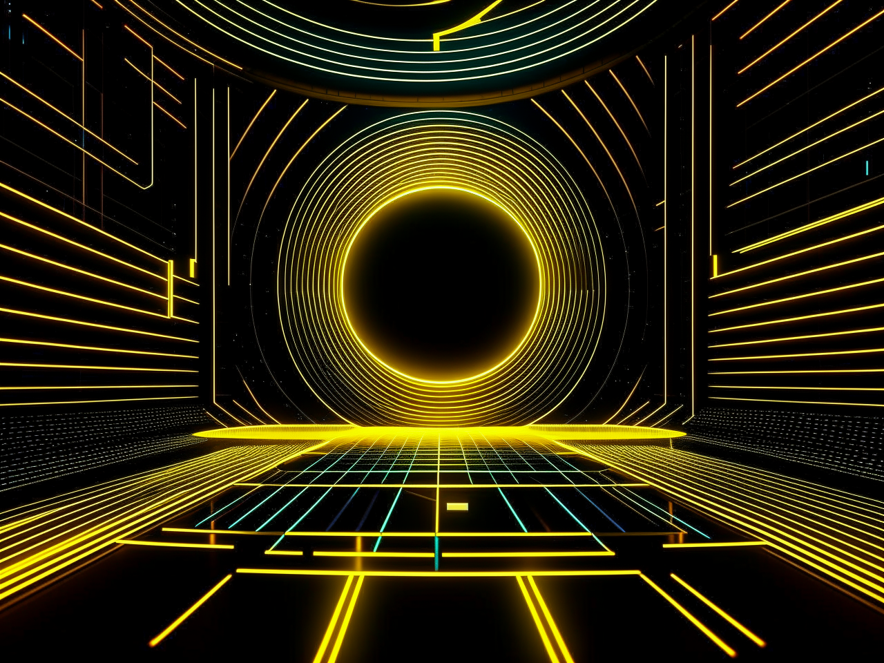 abstract background in dark theme, for video on youtube, engineering community, 3d realistic, fractals, Bézier curve, yellow neon lights