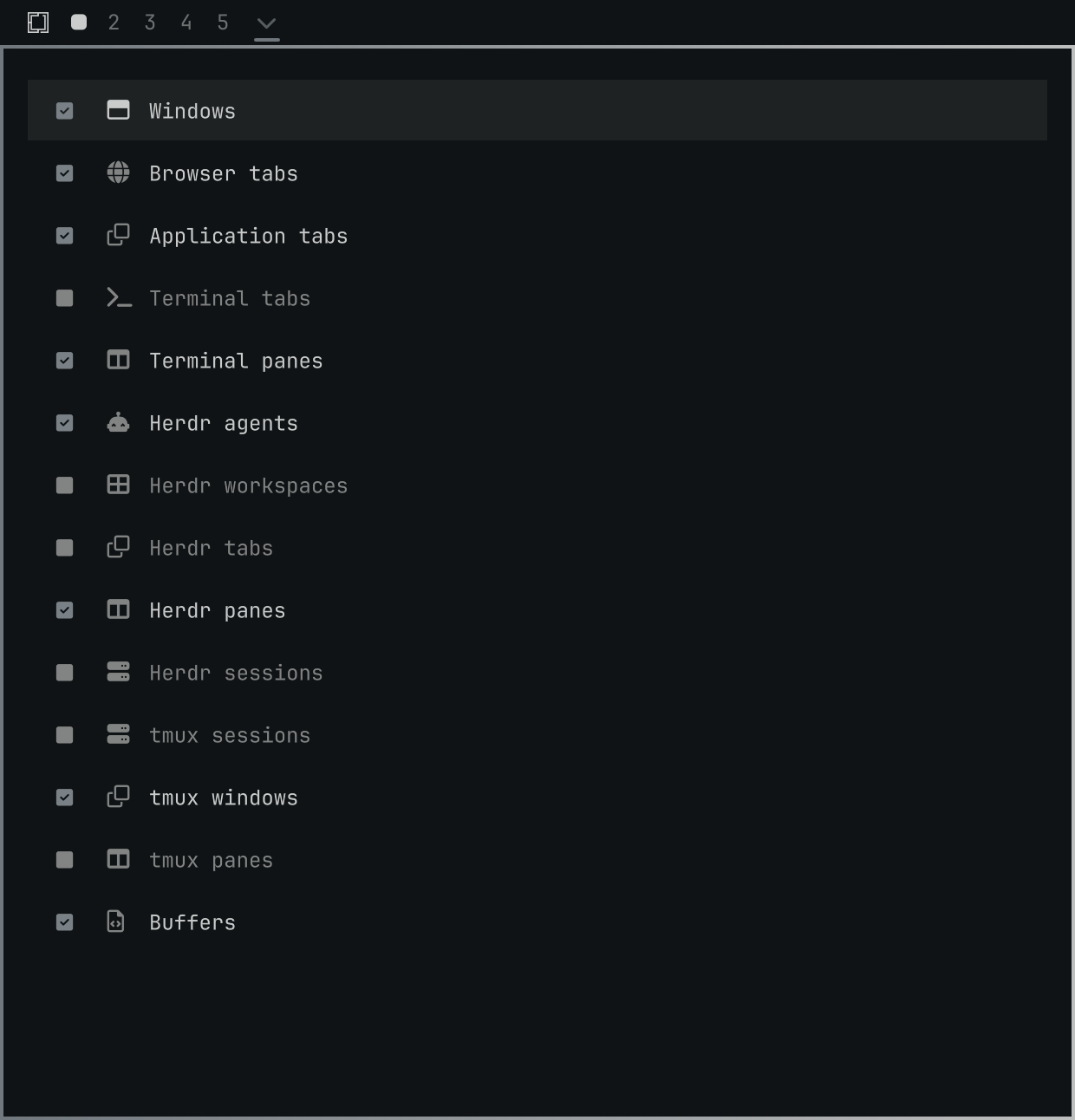 Settings panel