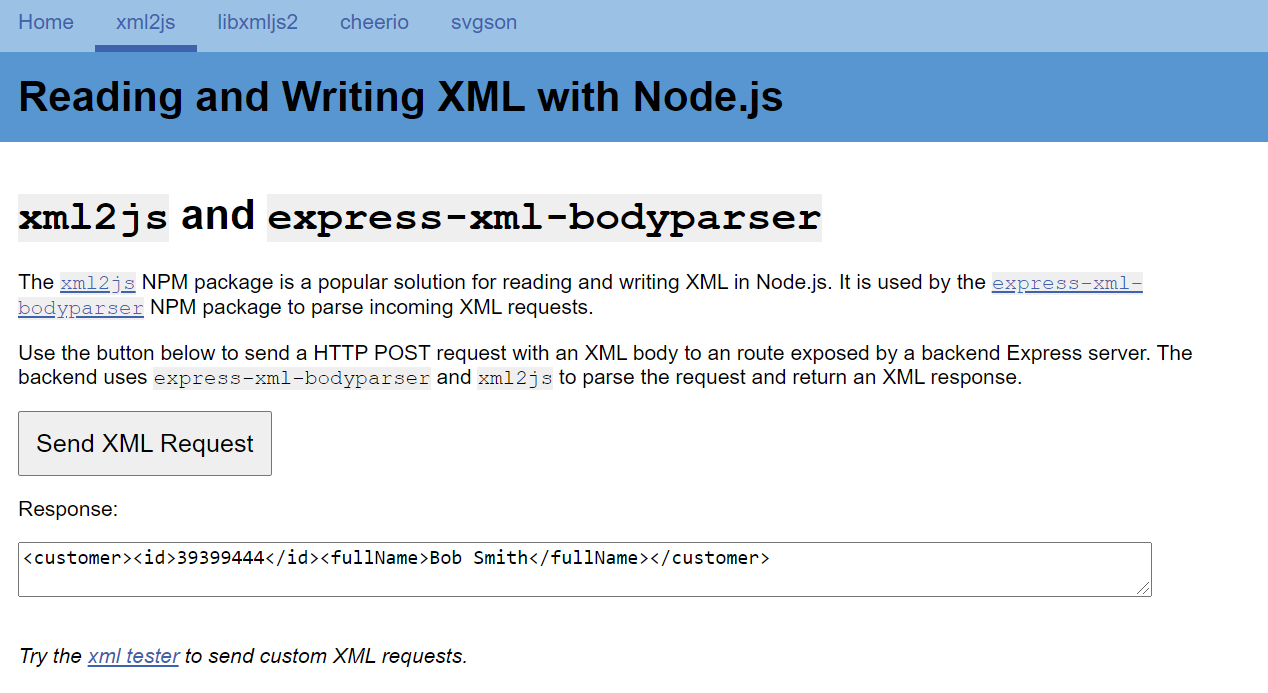 xml2js and express-xml-bodyparser demo