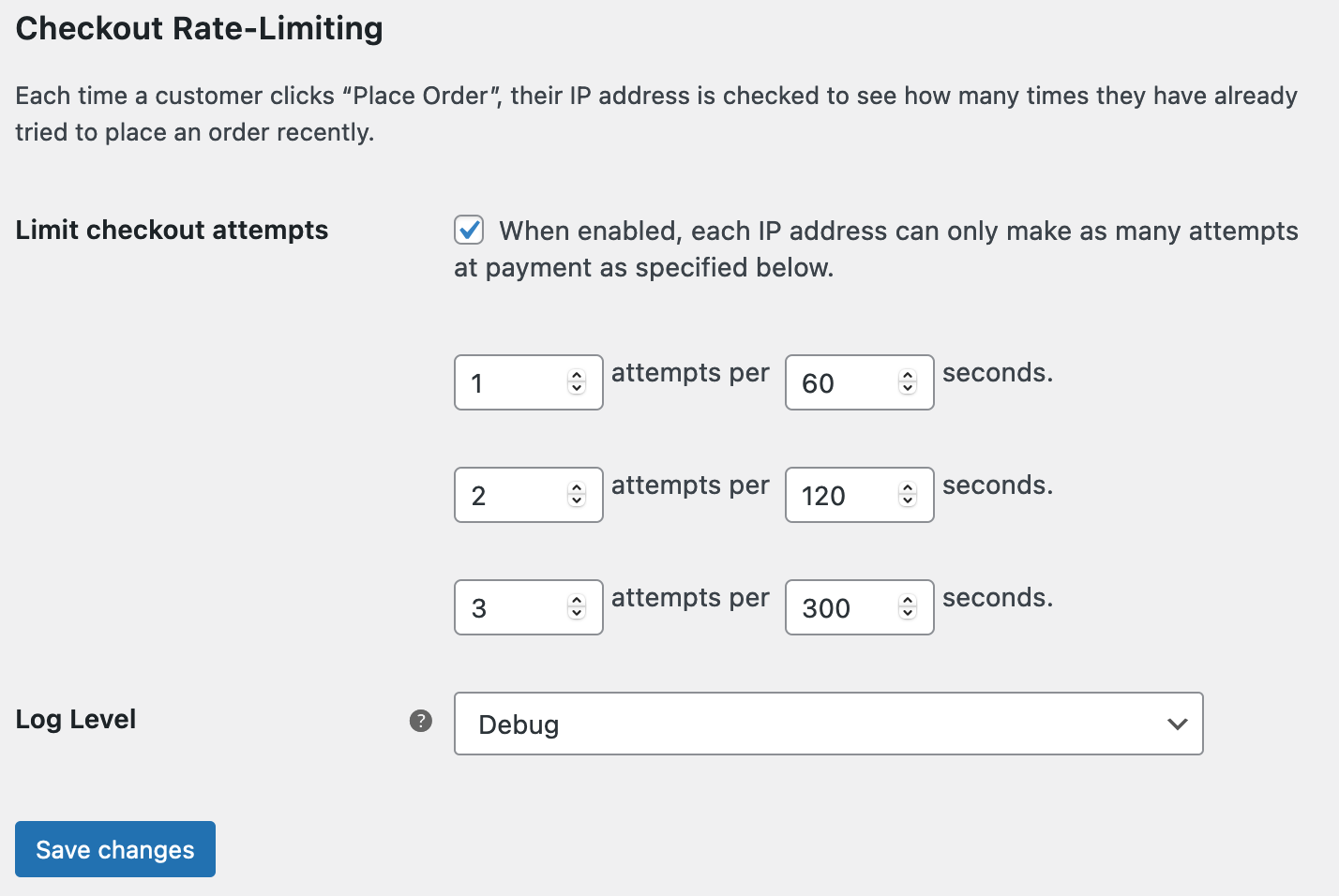 Configure the number of attempts per second Settings page