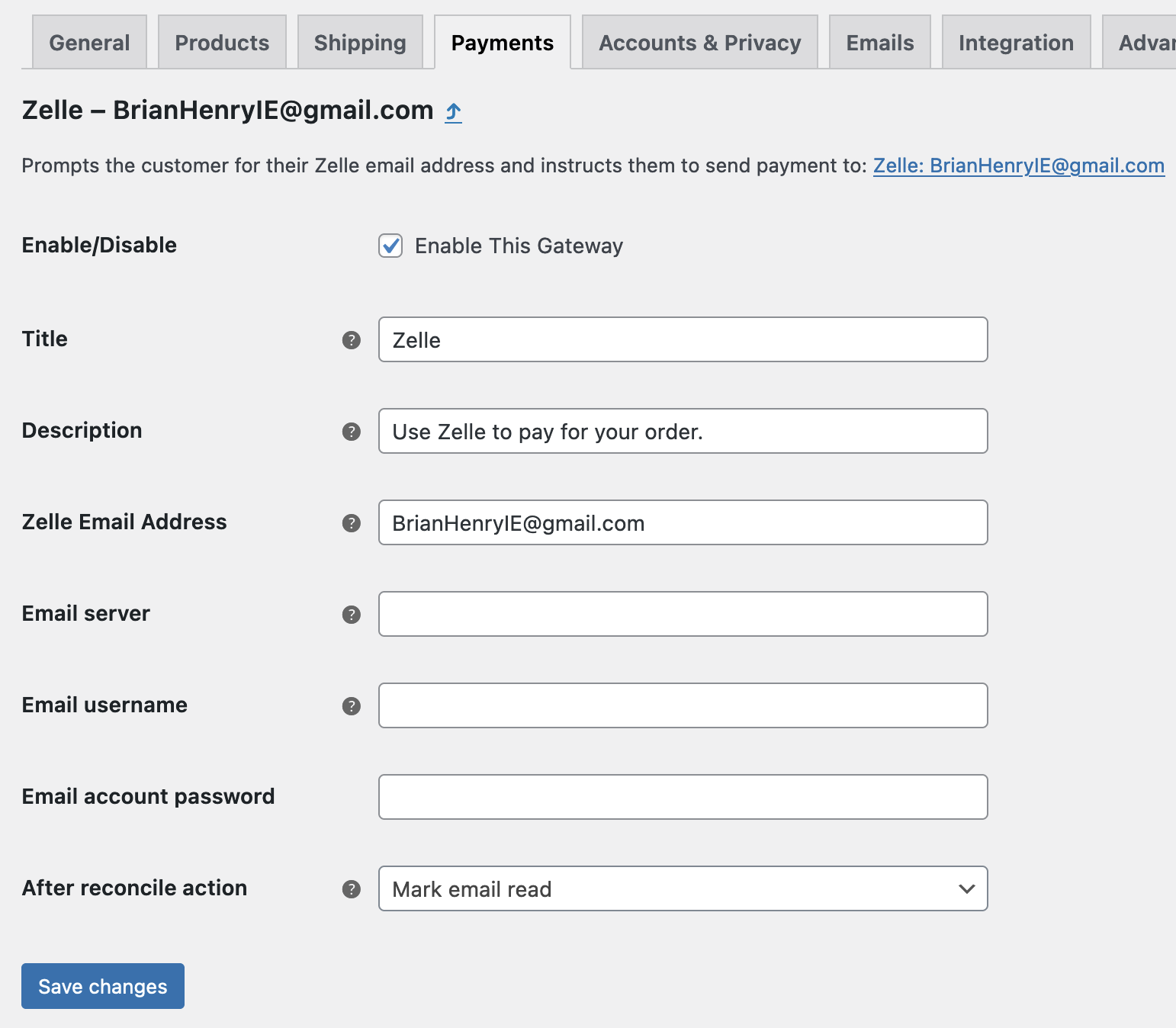 Plugin settings screen