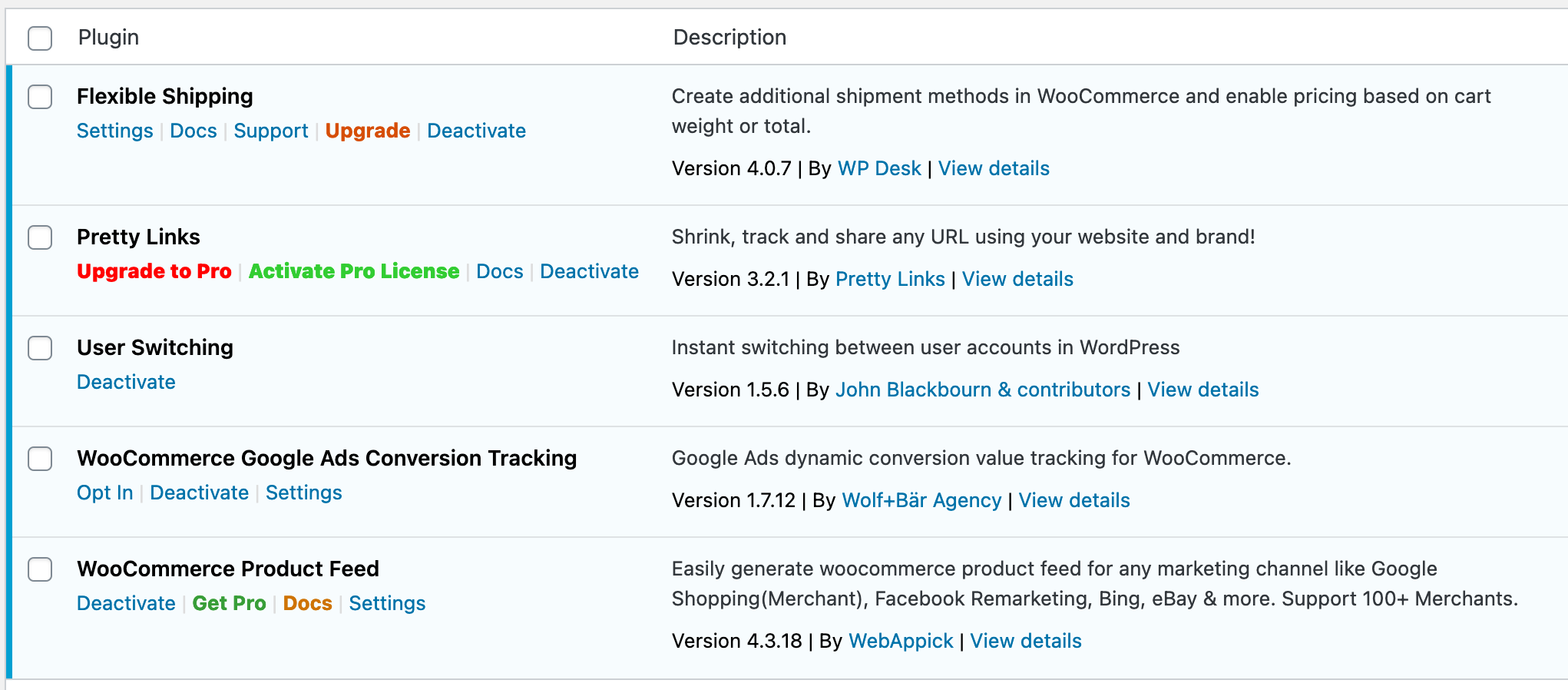 BH WP Plugins Page before screenshot Before