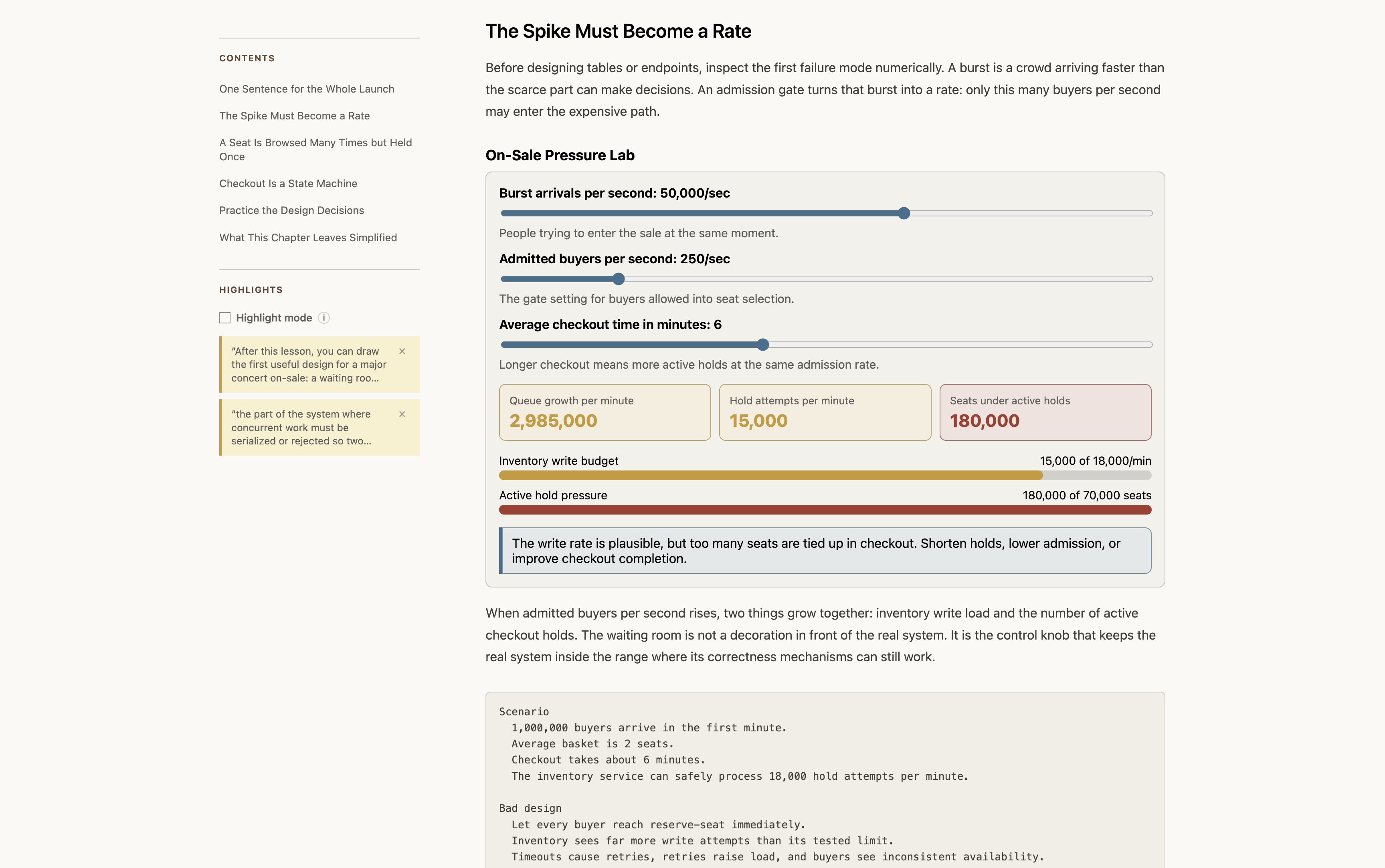An interactive simulation for exploring traffic and inventory pressure during a major concert ticket sale