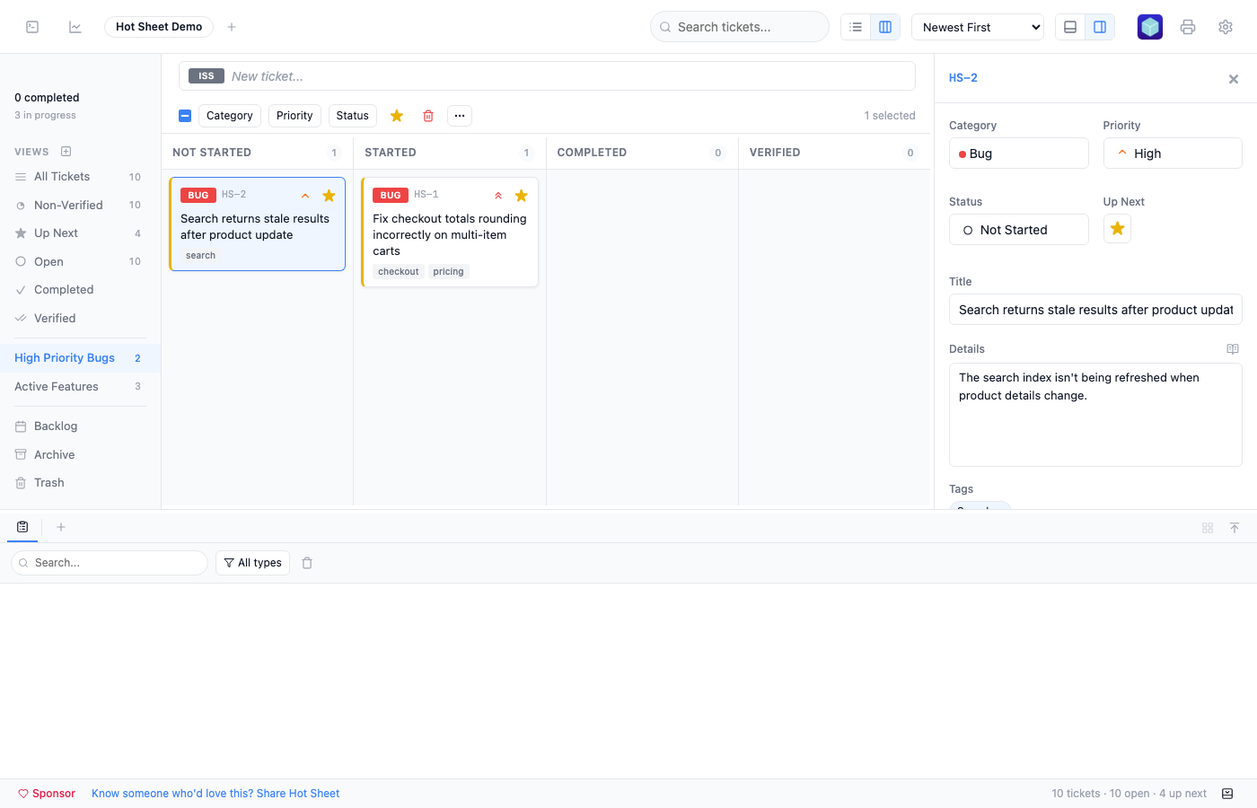 Sidebar with custom views and category filtering