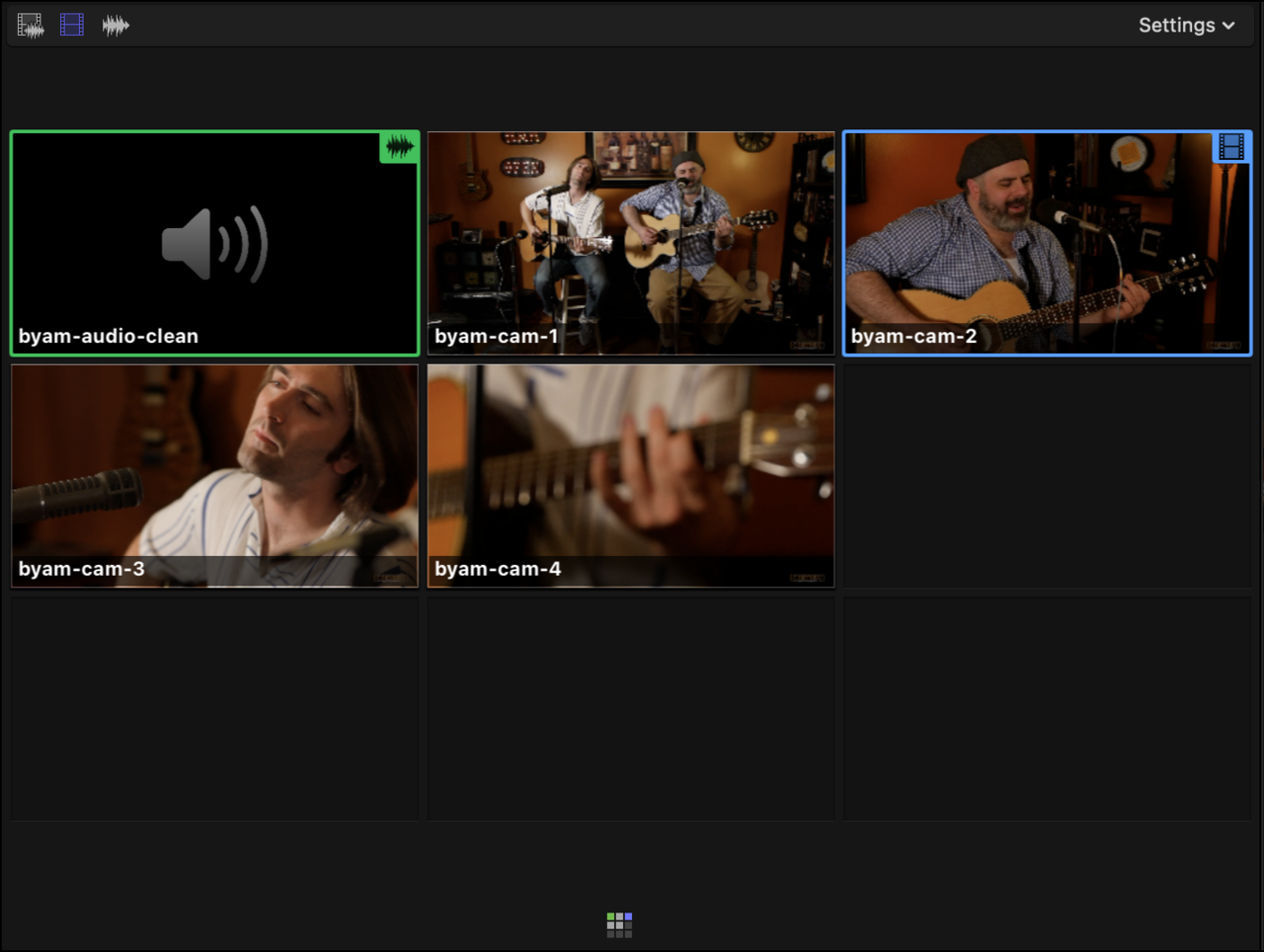A video-studio multicam clip open in Final Cut Pro's angle viewer