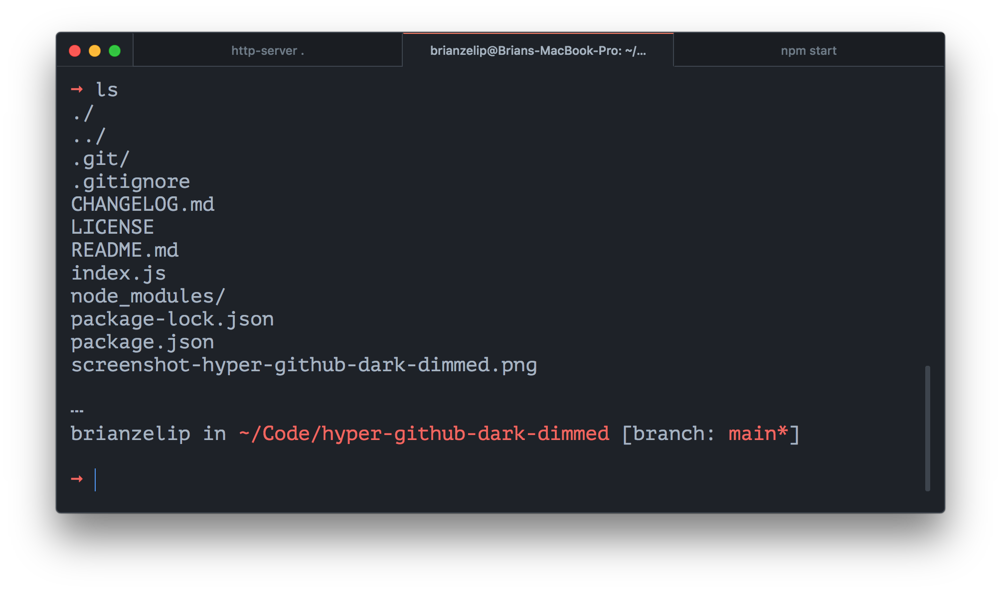 Screenshot of hyper-github-dark-dimmed theme