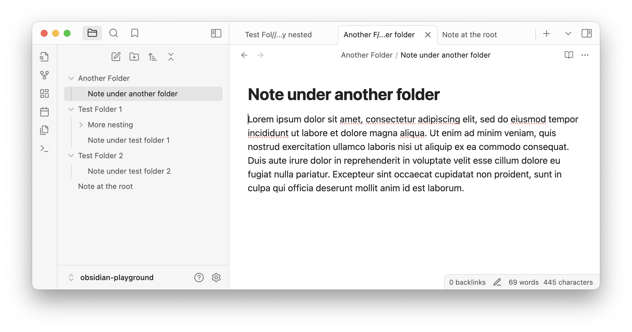 Screenshot with tab titles plugin enabled - the hierarchical structure of the notes is shown