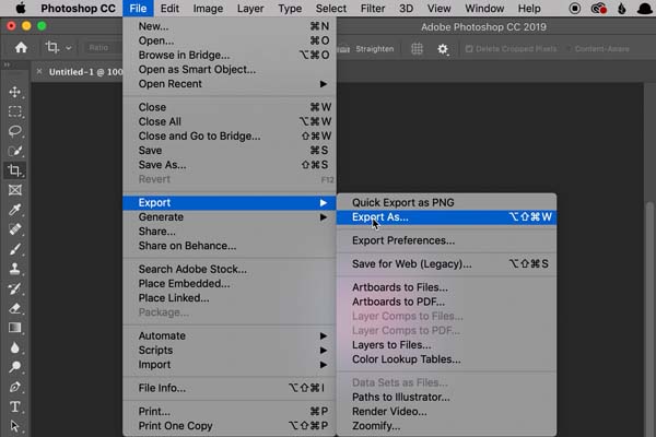 Photoshop Export Menu
