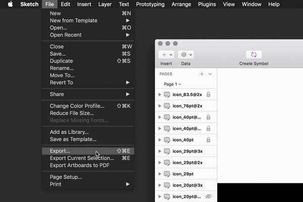 Sketch Export Menu