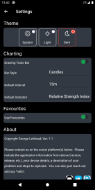 Settings page - Dark theme