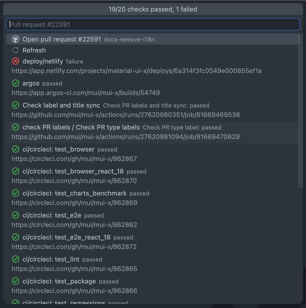 GitHub CI Status check picker