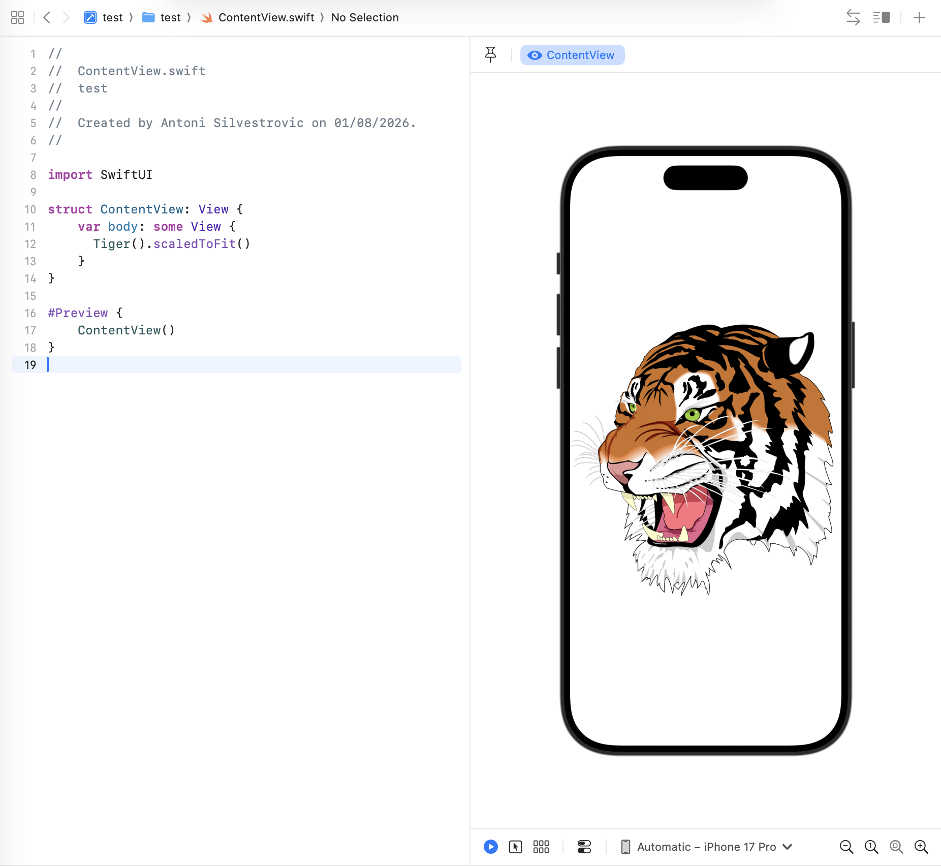 Generated Tiger view rendered in SwiftUI