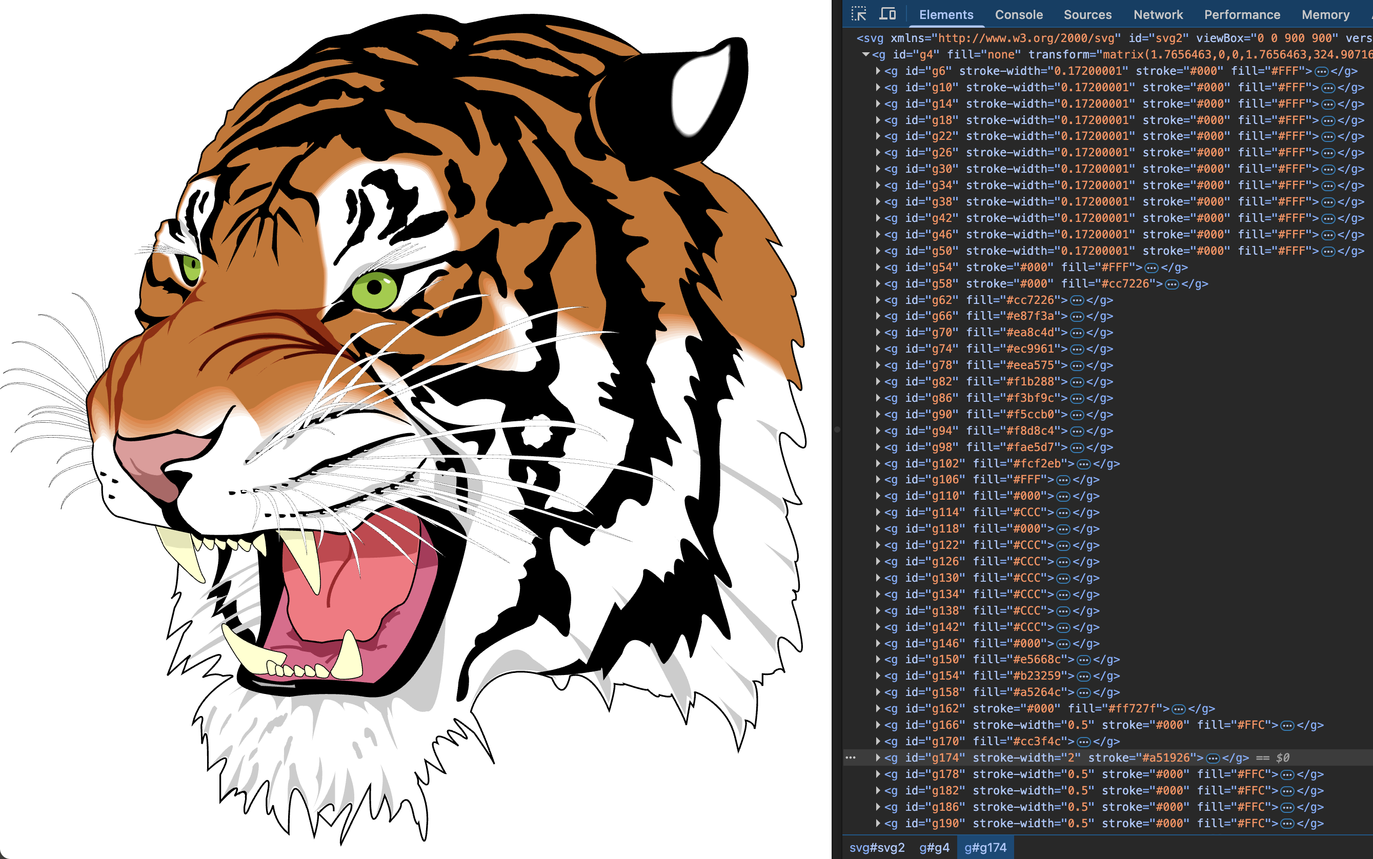 Ghostscript Tiger rendered from the original SVG