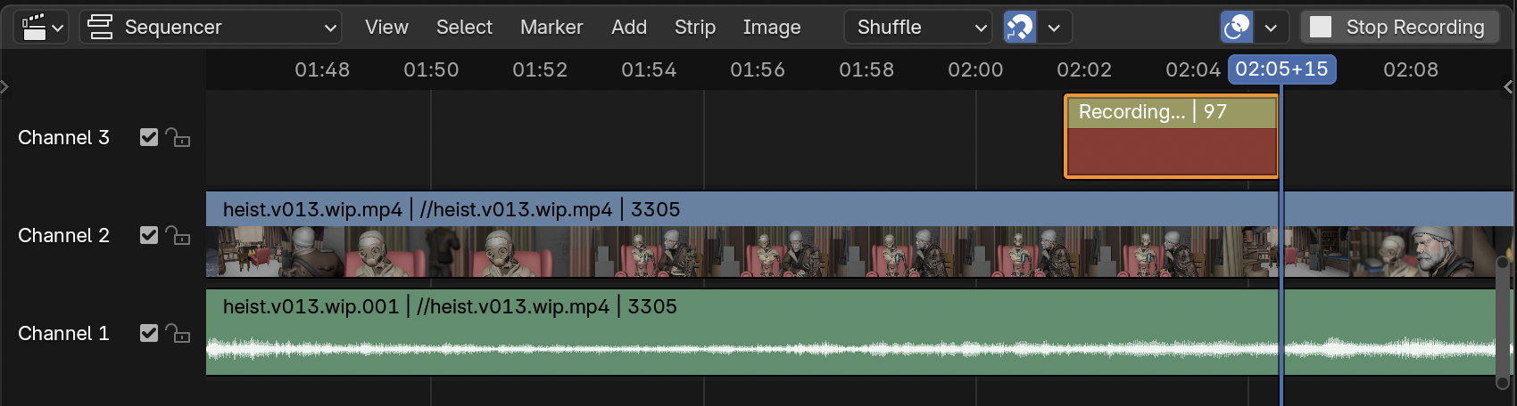 Screenshot showing record button and created audio strip