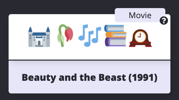 Screenshot of Beauty and the Beast Emoji Card