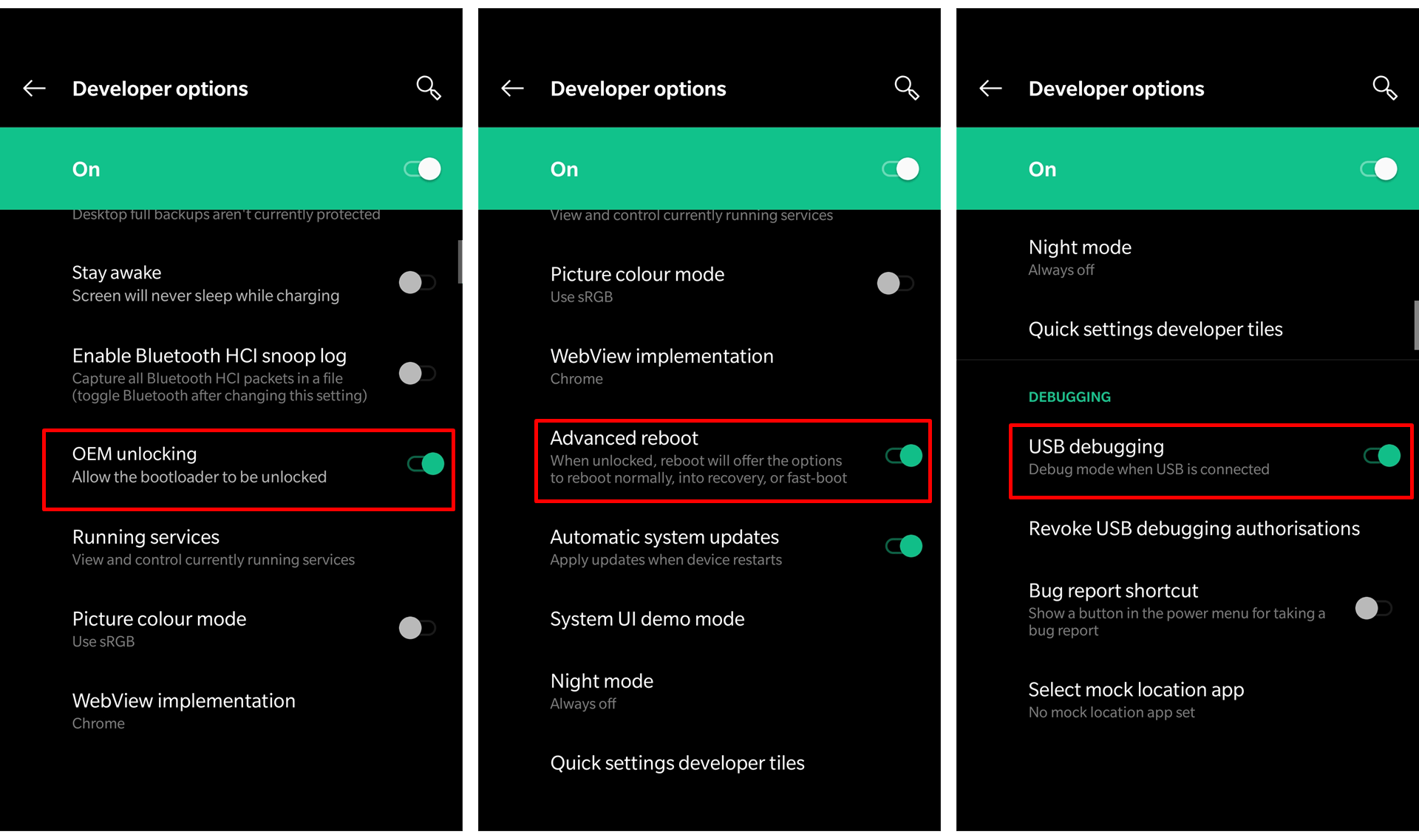 Enable USB Debugging Mode, OEM Unlocking and Advanced Reboot