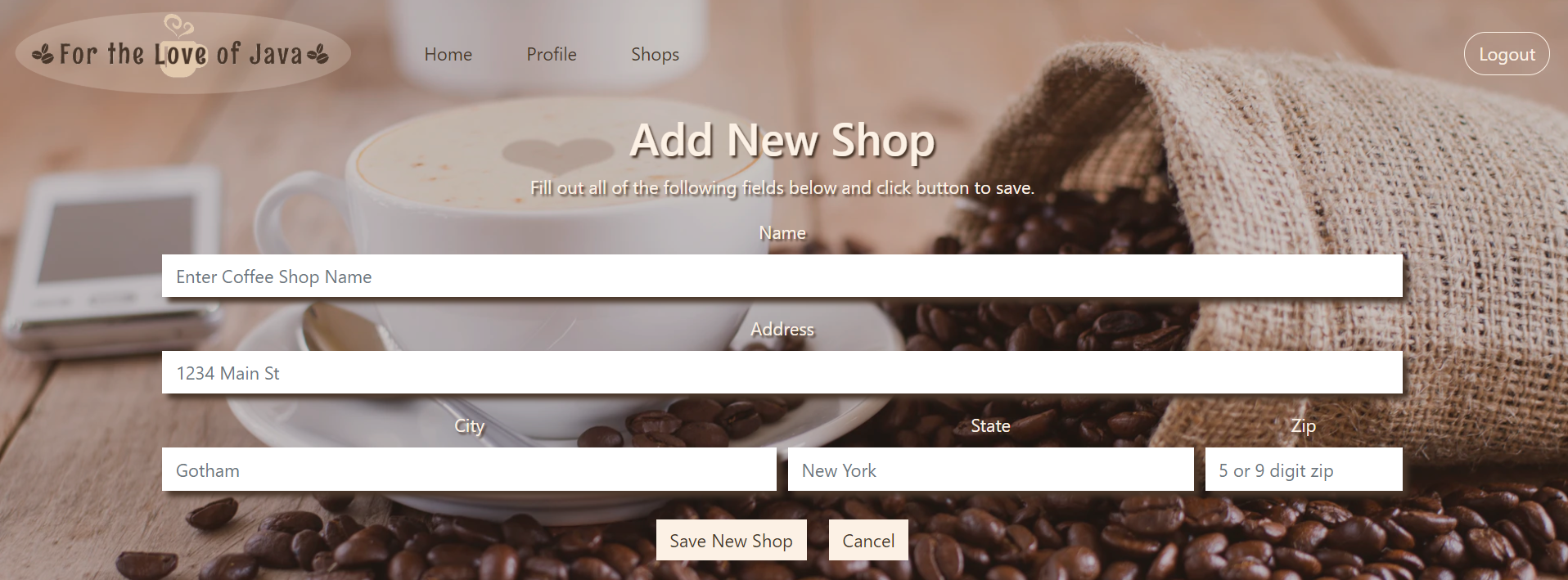 Add New Shop Form