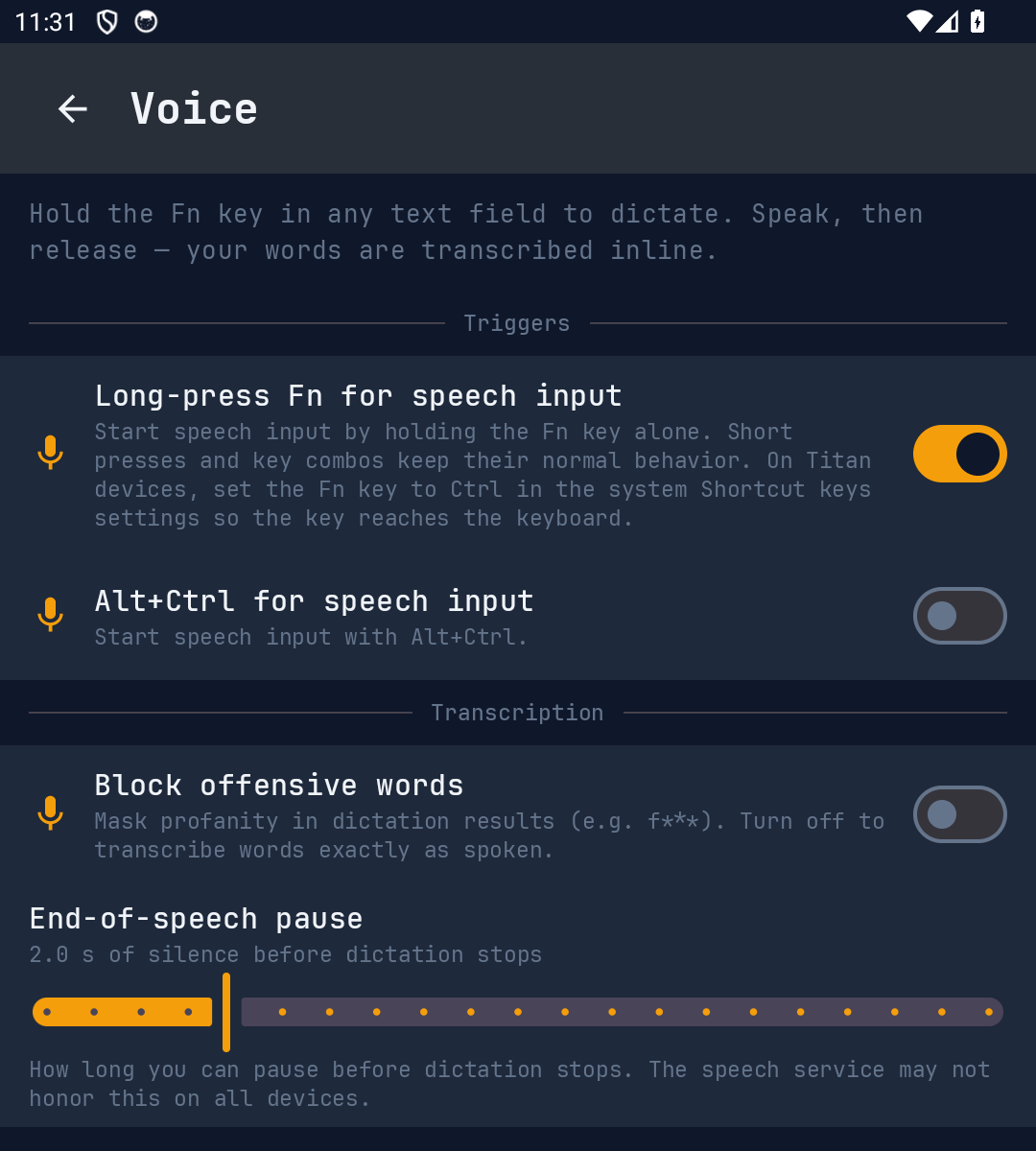 Hold-Fn voice dictation