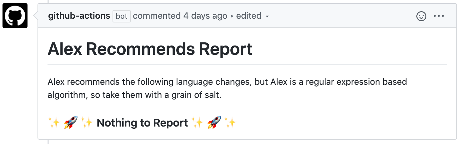 Alex Doesn't Recommends Changes