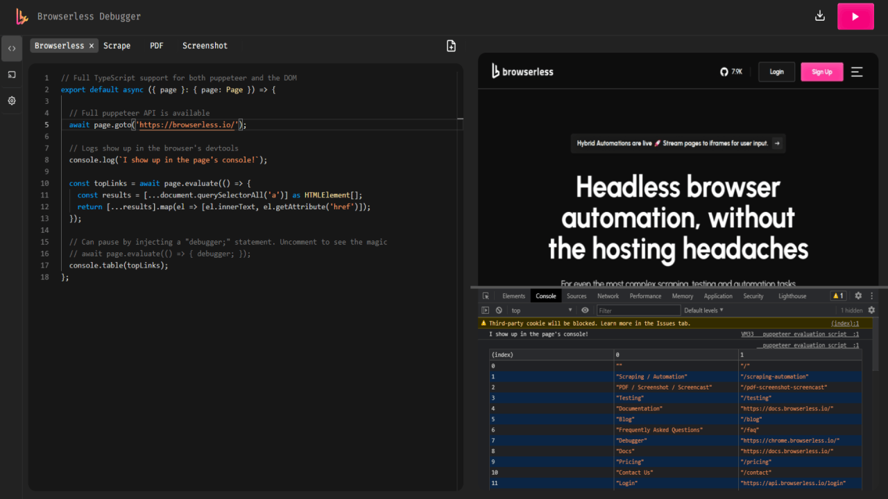 Browserless debugger