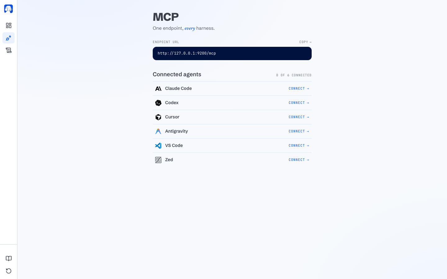BrowserOS neo MCP connect board with one-click install for supported AI tools
