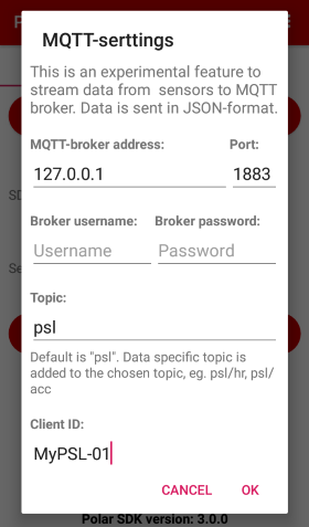 PSL Dialogue MQTT-Settings