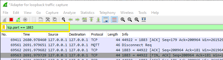 Wireshark Dissecting Port 1883