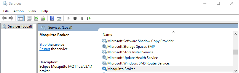 Screenshot Mosquitto Broker as Windows Service