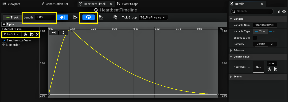 Blueprint BP_PSL_Demo, Timeline Component HeartbeatTimeline