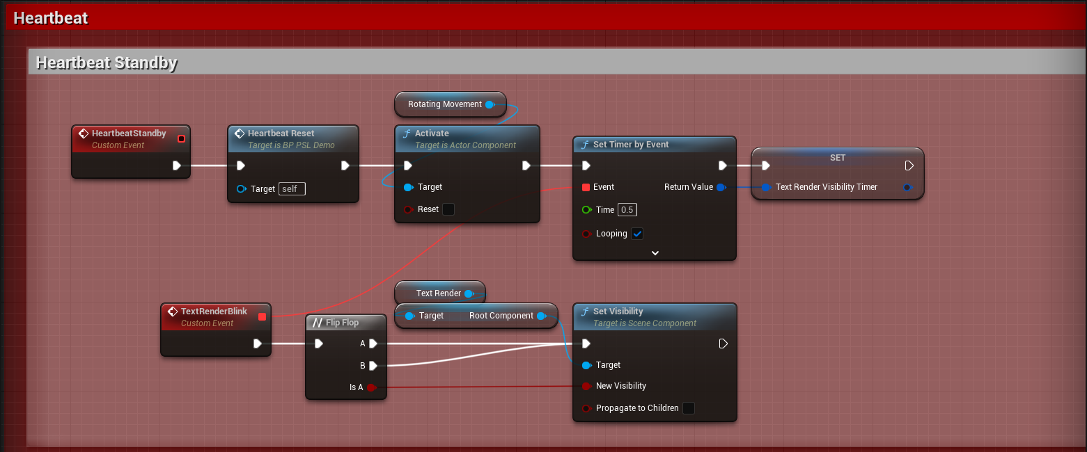 Blueprint BP_PSL_Demo, Event Graph Section 'Heartbeat Standby'