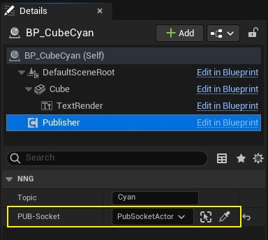 Screenshot of Blueprint BP_CubeCyan instance 'Details' panel