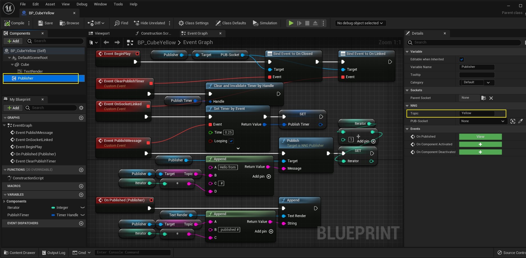 Screenshot of Blueprint BP_CubeYellow Event Graph
