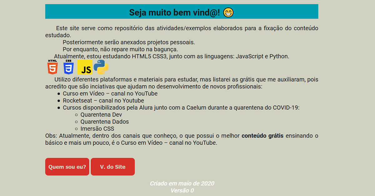 Imagem do site na versão 0.