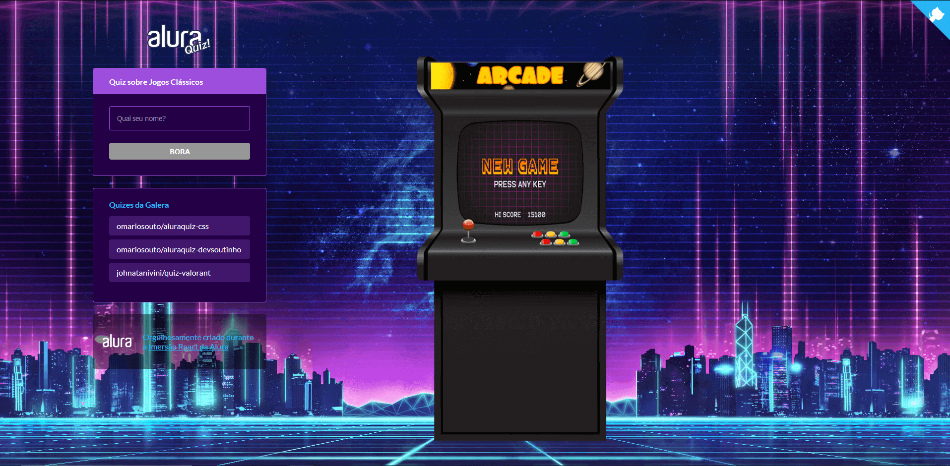 Imagem da página do Game quiz. Mostra uma máquina de fliperama do tipo arcade