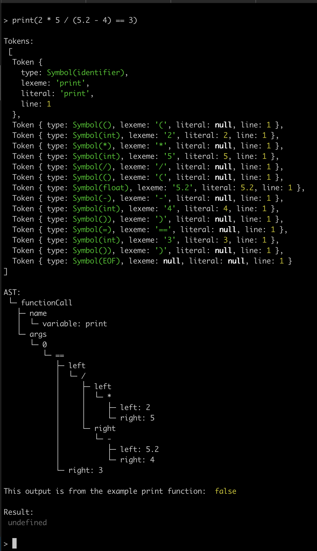 Interpreter output.