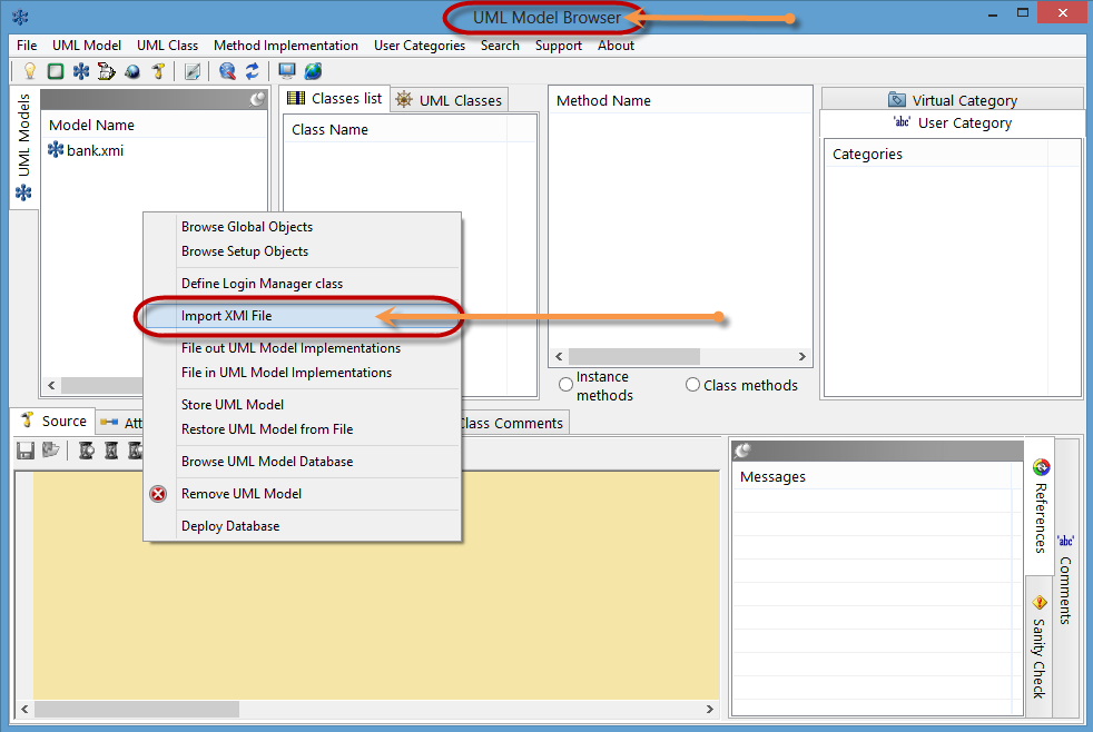 Import XMI file from UML Browser