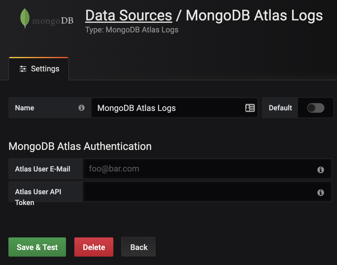 Enter your MongoDB Atlas credentials to the form