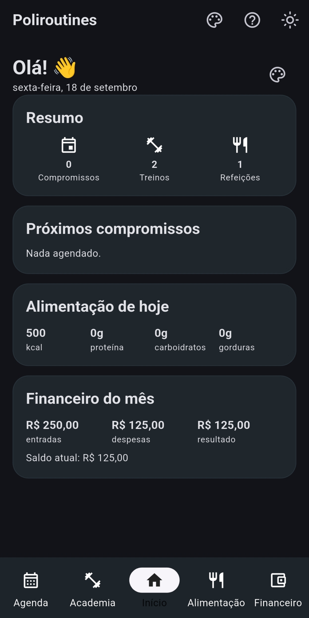 Tela inicial do Poliroutines
