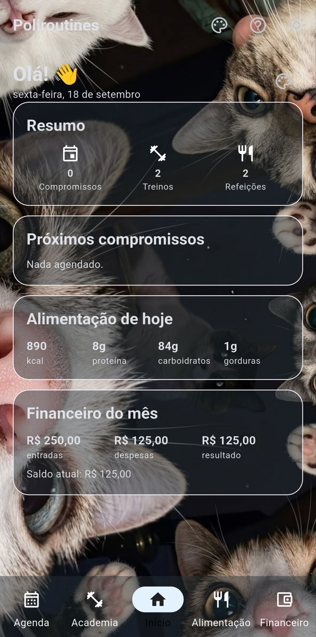 Tela de alimentação do Poliroutines