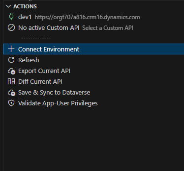 Connect environment from Actions section