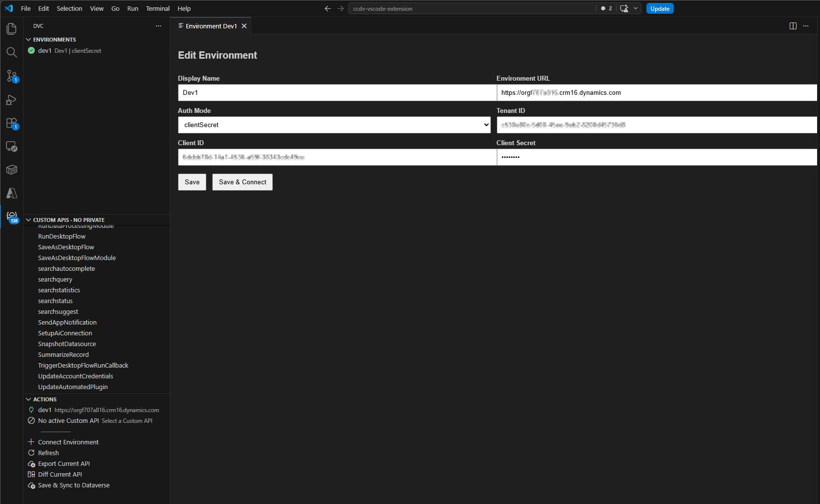 Environment edit dialog