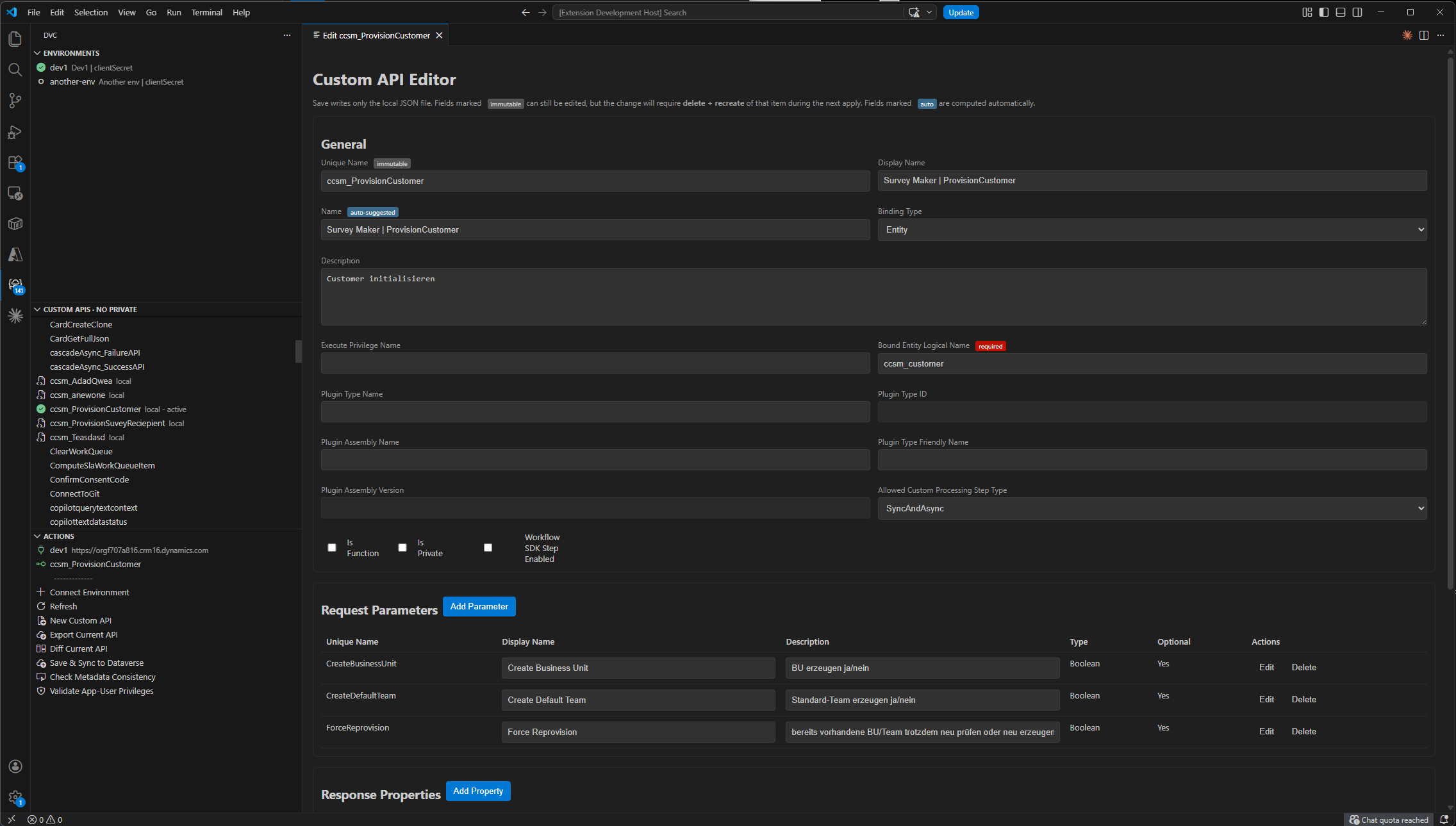 Dataverse Custom API Toolkit main UI