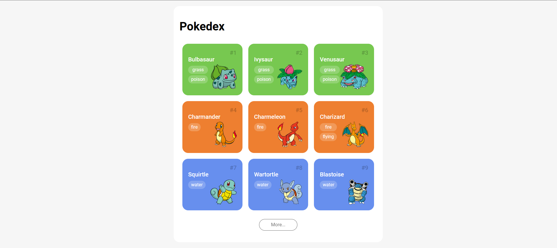 Imagem do projeto: listagem dos 9 primeiros Pokemons