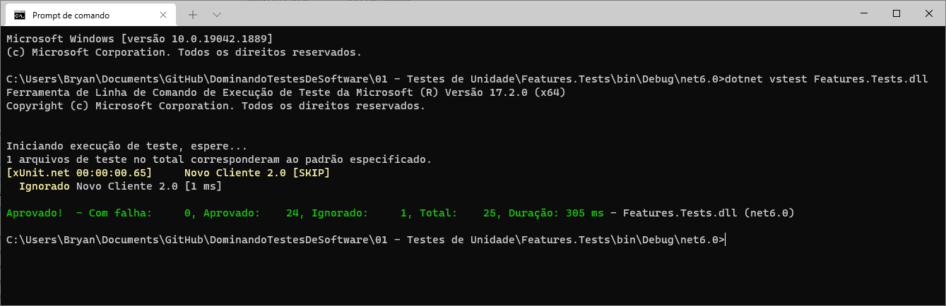 Exemplo de execução de testes via CLI