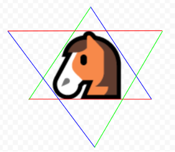 A horse enclosed in opposing bounding triangles