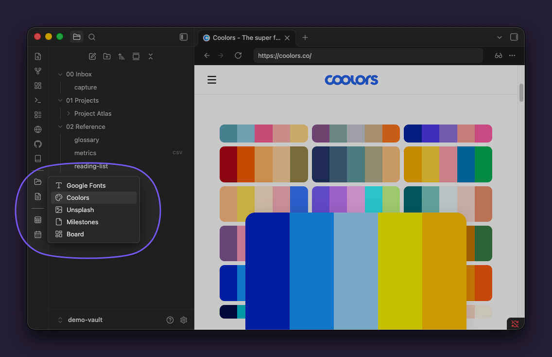 A folder open in a cascading side menu
