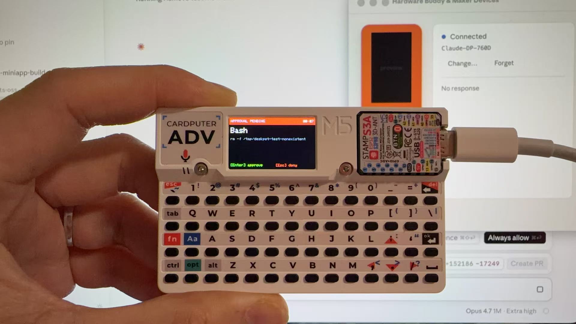 DeskPet Approval screen — Bash rm waiting for Enter/Esc